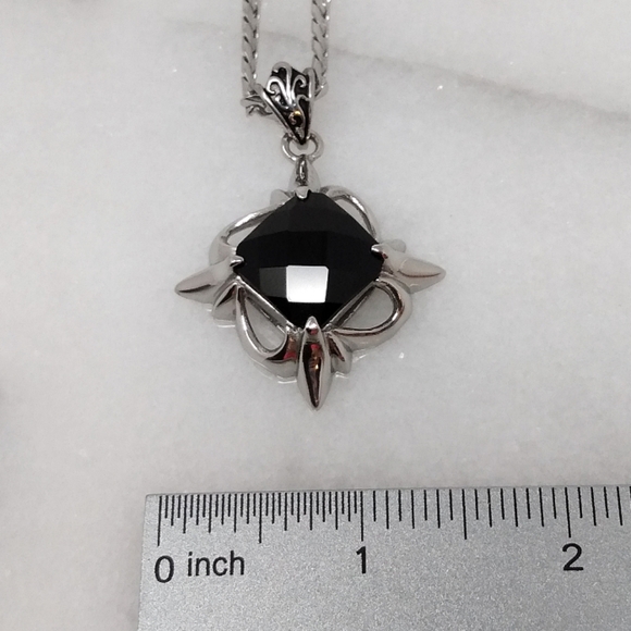 New large stainless steel chain pendant necklace men faux black onyx - Picture 5 of 5